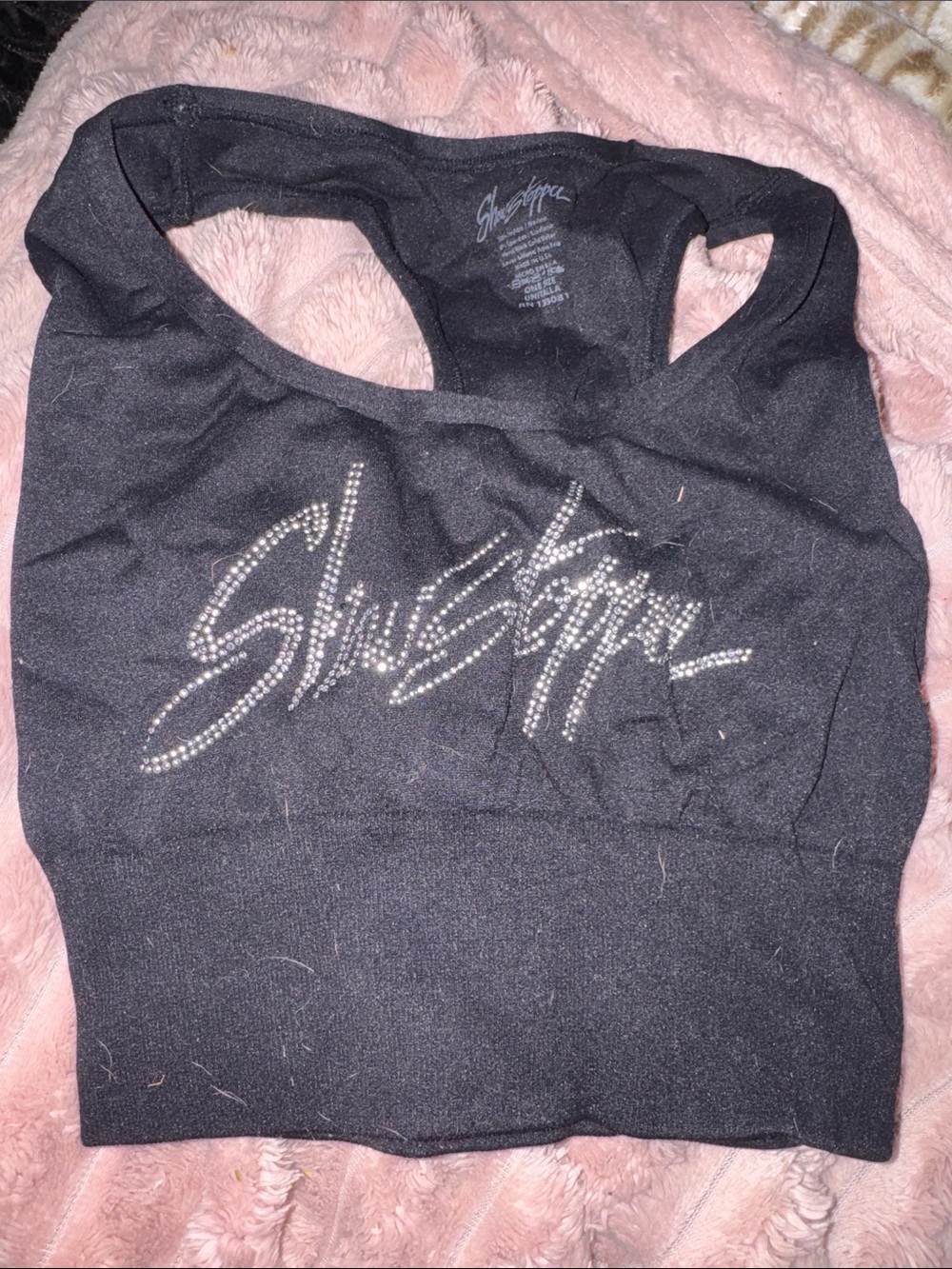 Black Rhinestone Logo Racerback Crop Tank